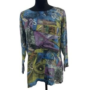 Vintage IOIO 100% Silk, Colorful Abstract Print Women's Top, Sz S